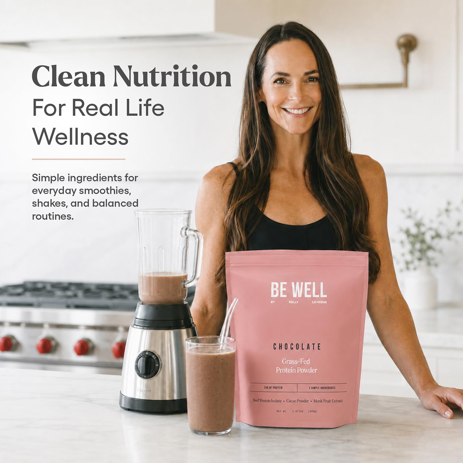 Be Well by Kelly LeVeque cacao and monk fruit ingredients emphasizing natural flavor