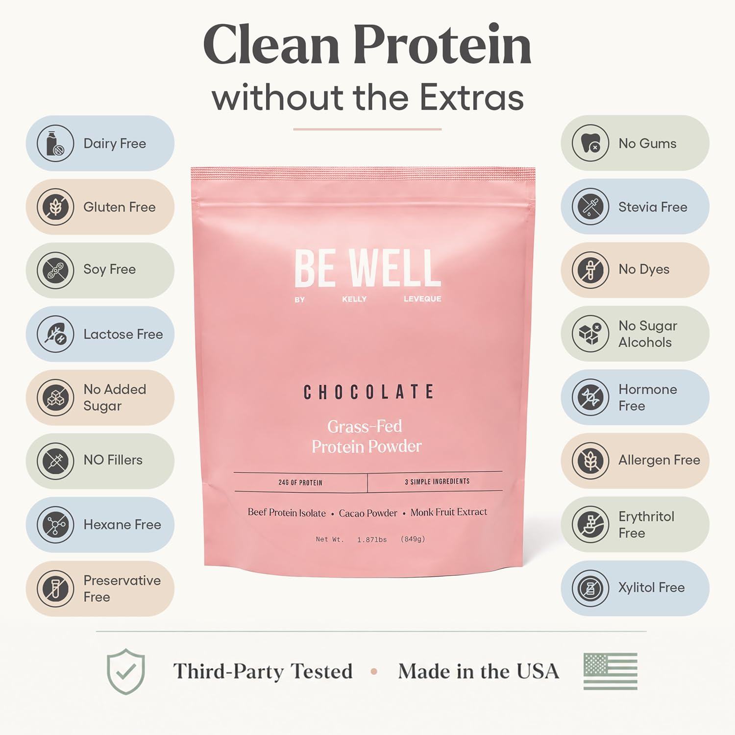 Be Well by Kelly LeVeque powder being mixed in cup for quick, low-carb shake