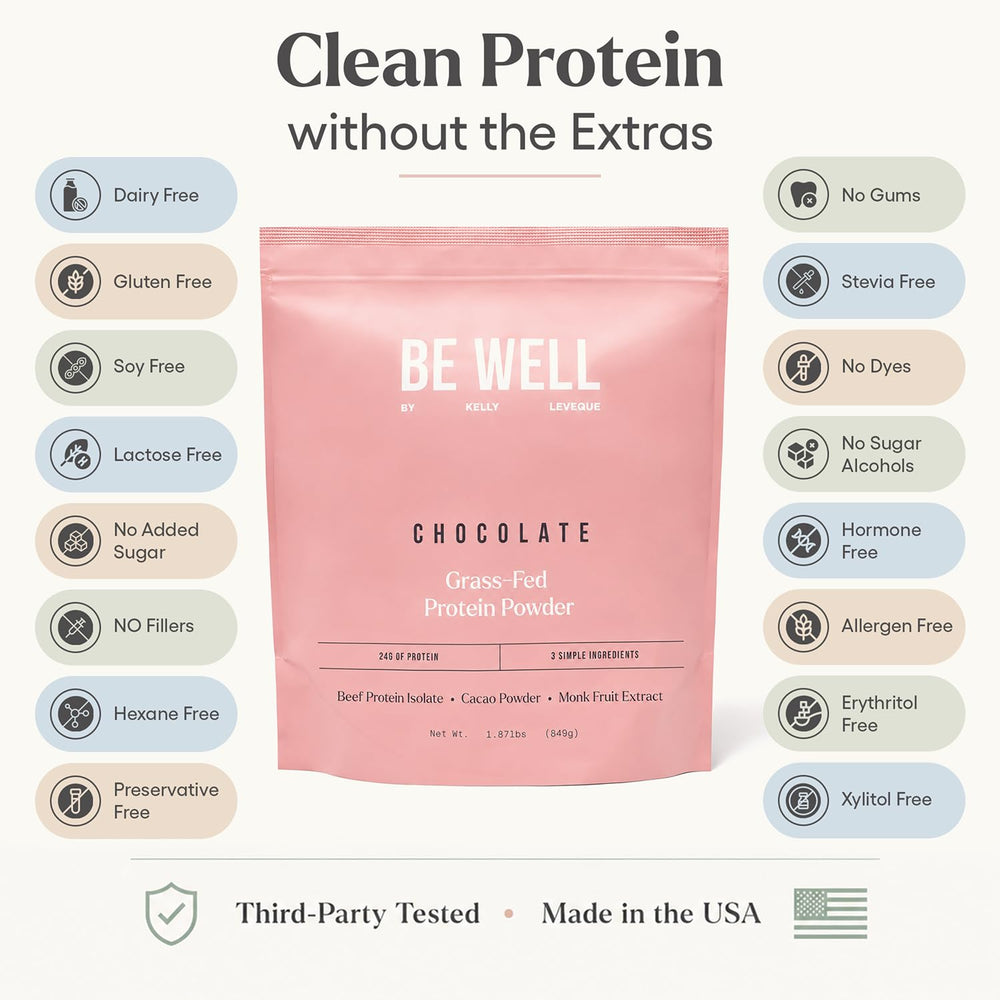 Be Well by Kelly LeVeque powder being mixed in cup for quick, low-carb shake