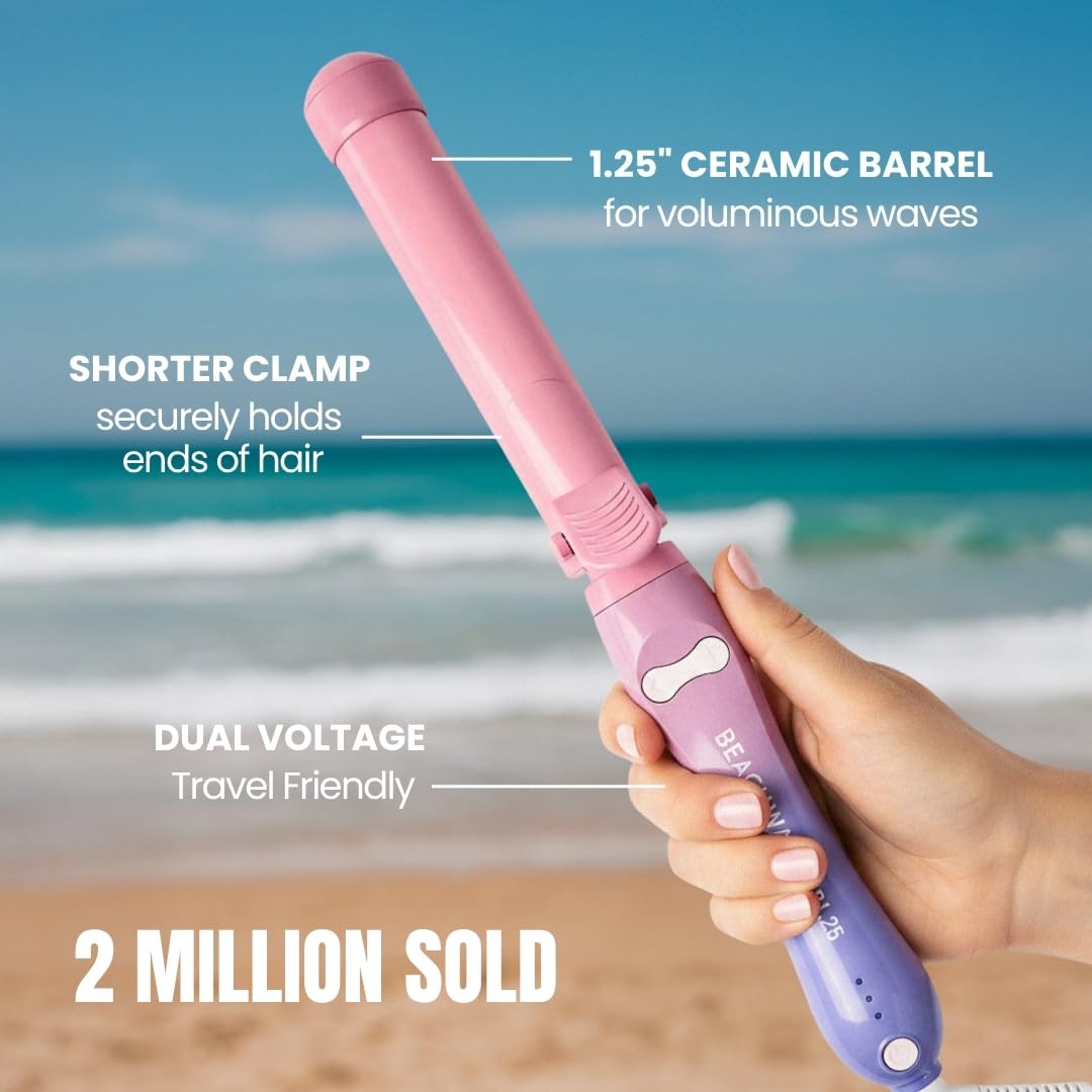 Beachwaver B1 size comparison next to hand for portable styling benefit