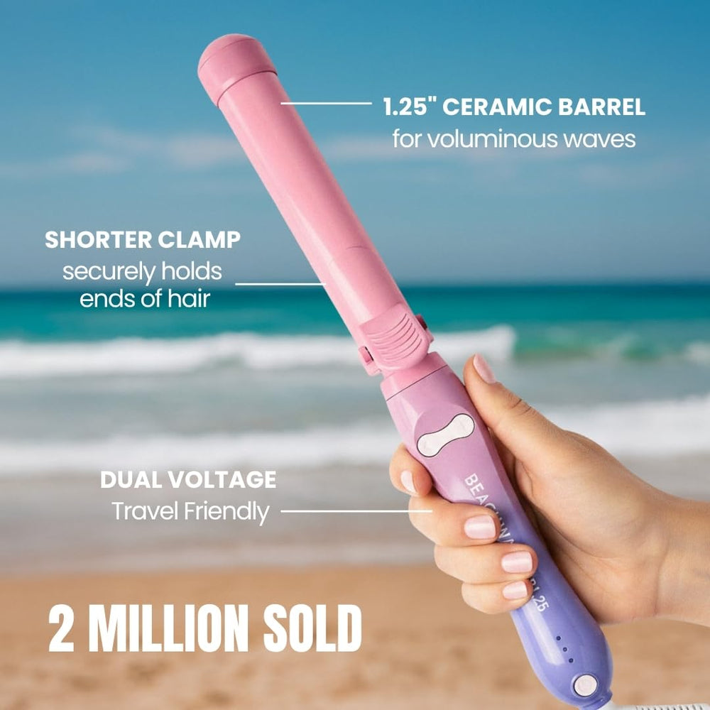 Beachwaver B1 size comparison next to hand for portable styling benefit