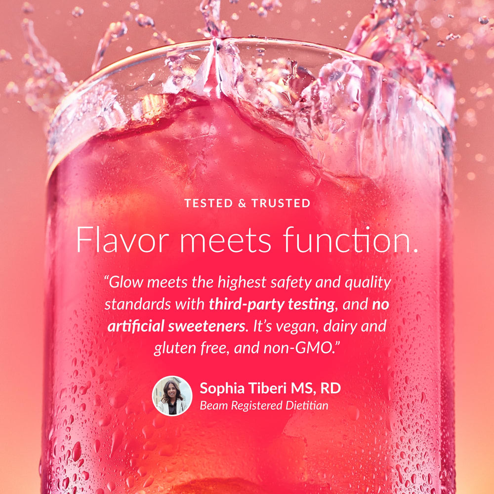 BEAM mixed raspberry drink poured in glass for hydration and caffeine-free energy