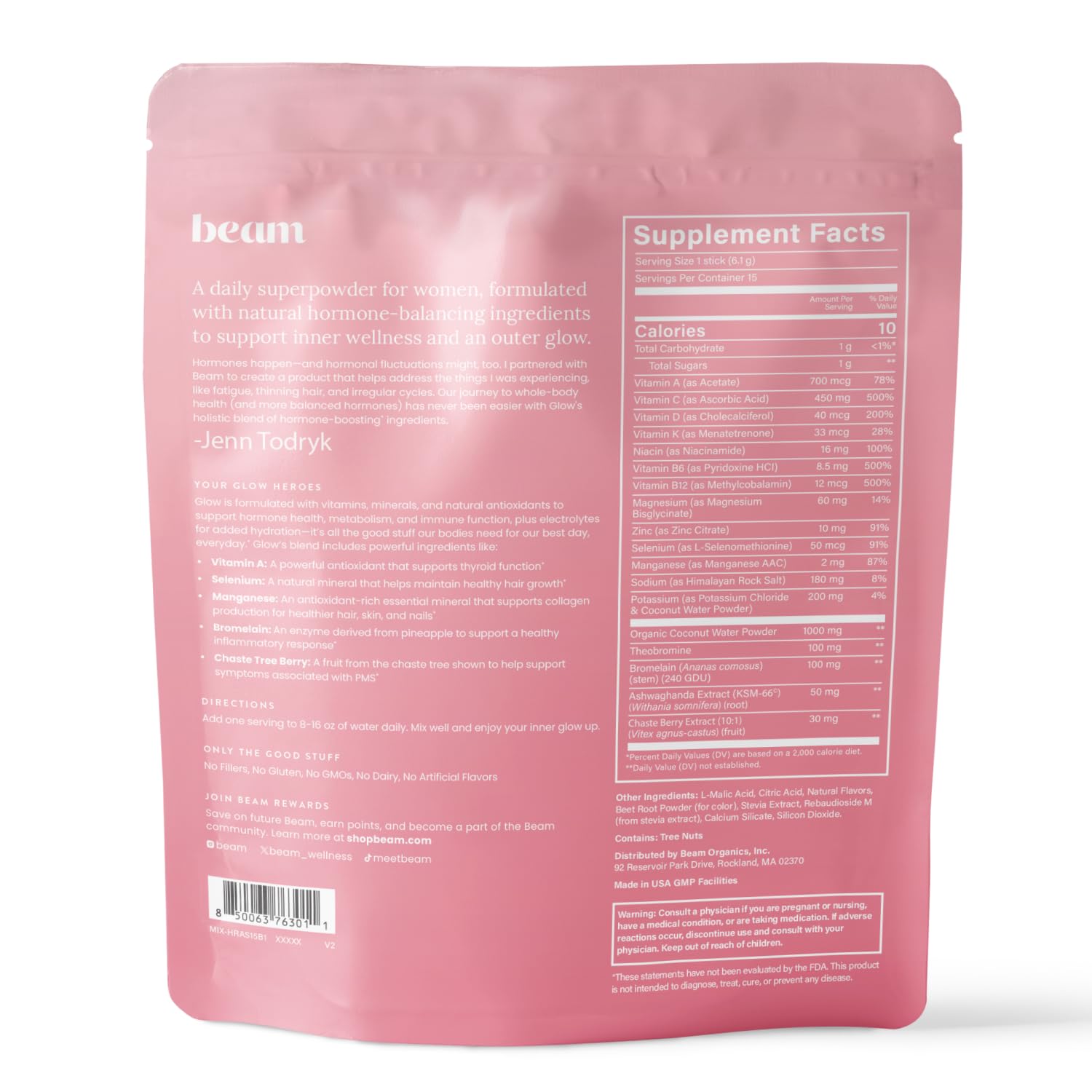 BEAM container next to 15-serving counting to show pack size benefit