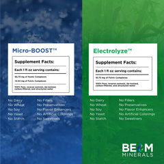 BEAM Minerals Micro-BOOST bottle close-up highlighting natural fulvic source