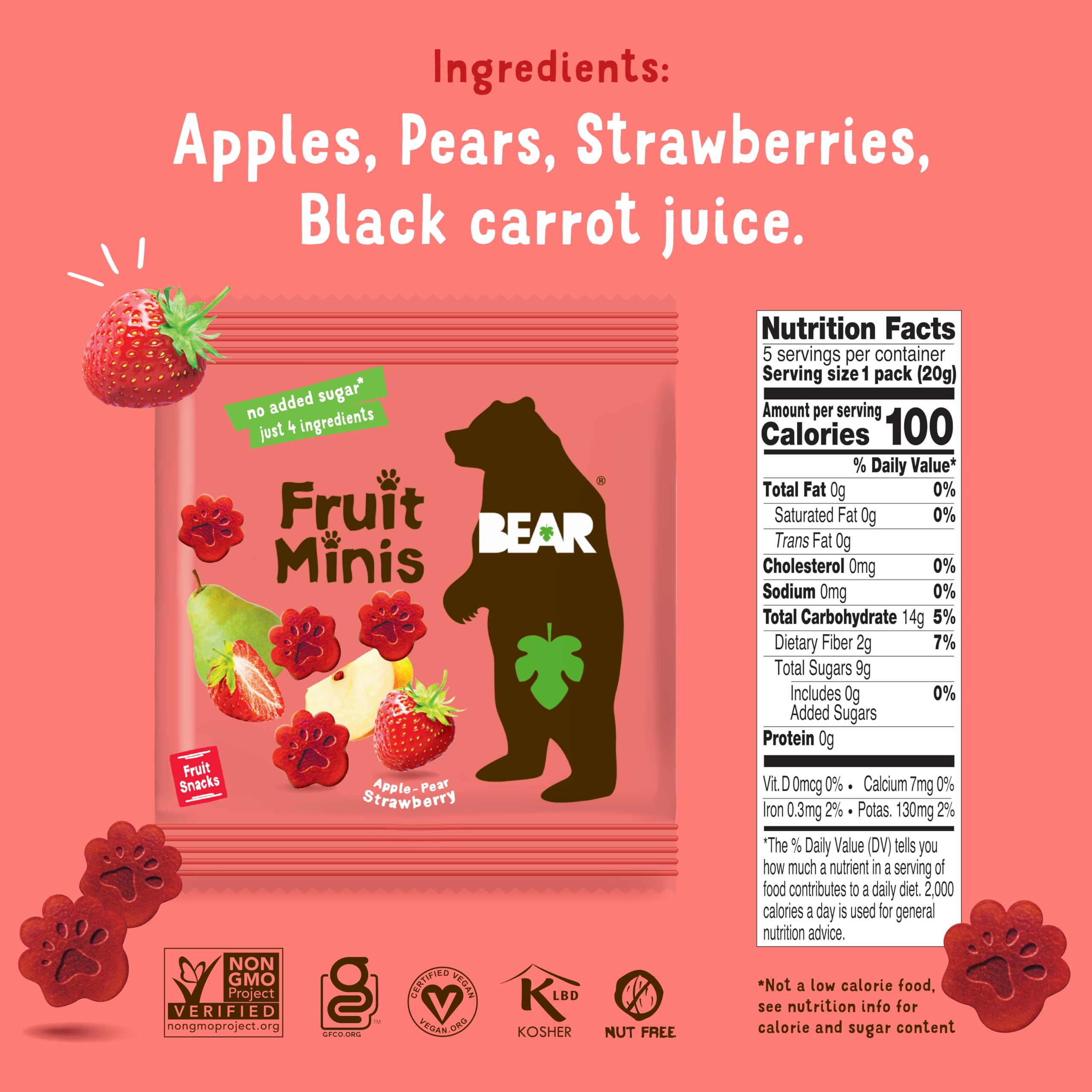 BEAR ingredient label photo emphasizing simple ingredients and no added sugar