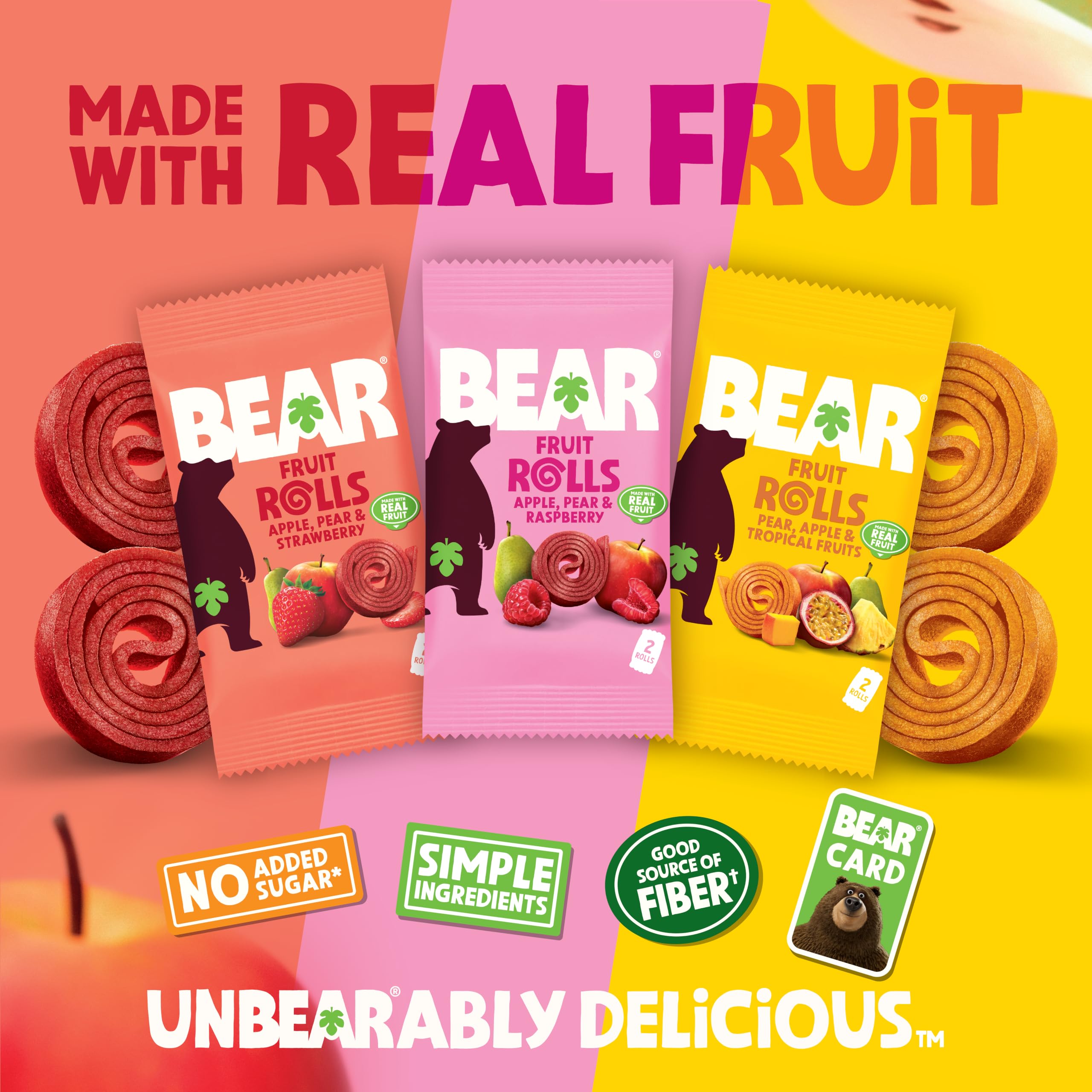BEAR variety display of strawberry, raspberry, and tropical rolls