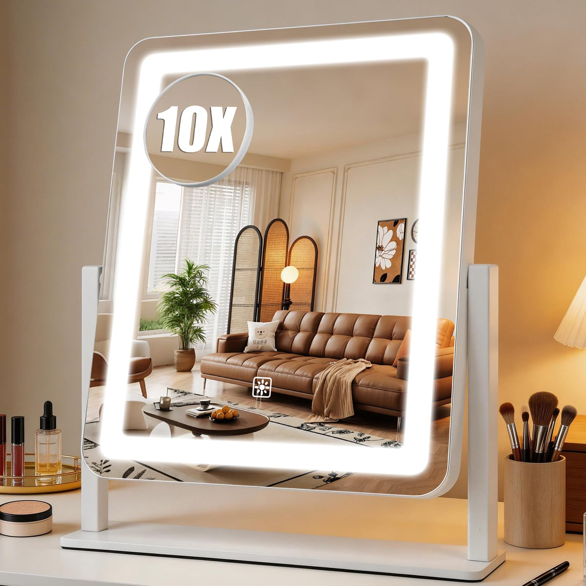 Bearolve front view of LED vanity mirror showing even illumination benefit