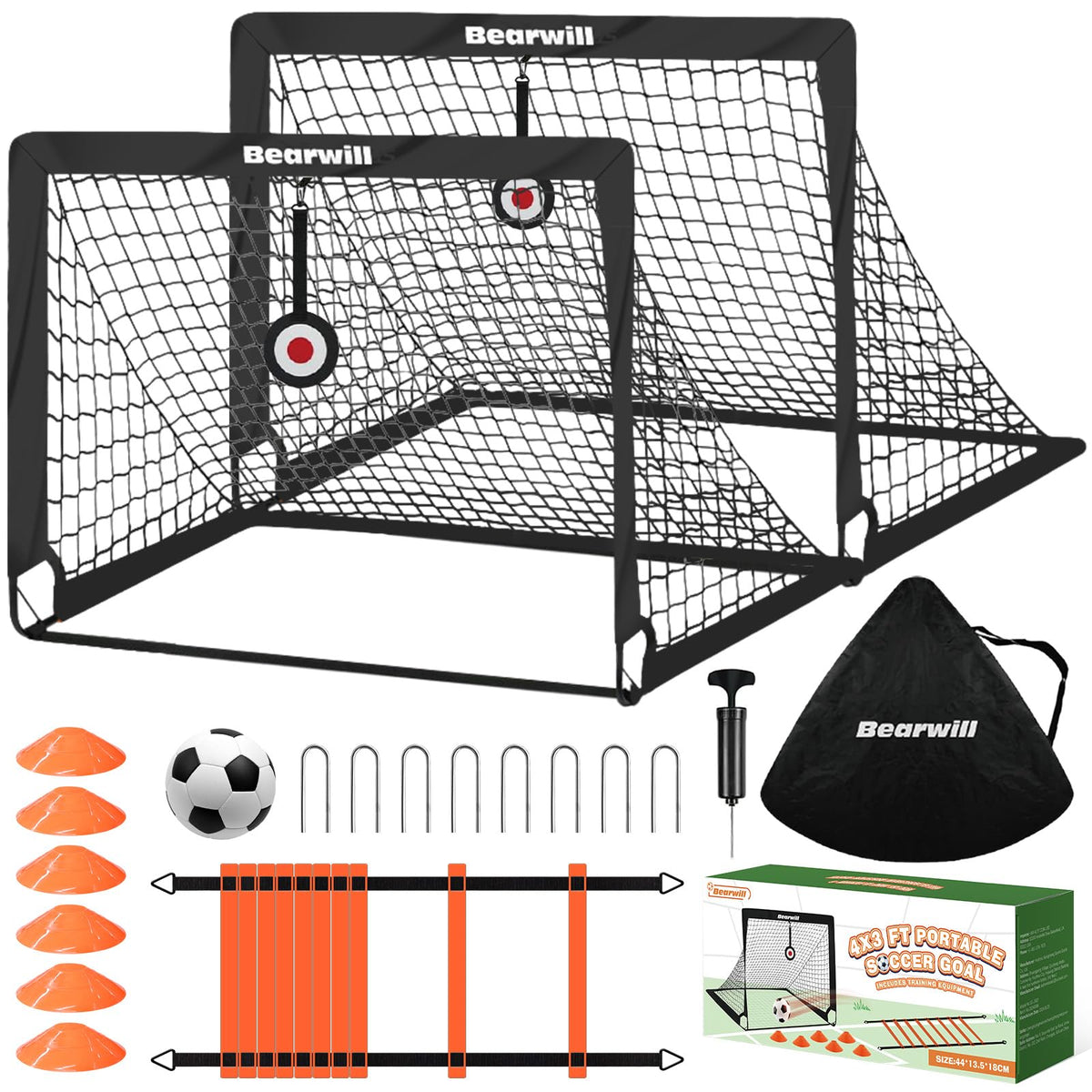 Bearwill front view of two soccer goals showing full set benefit