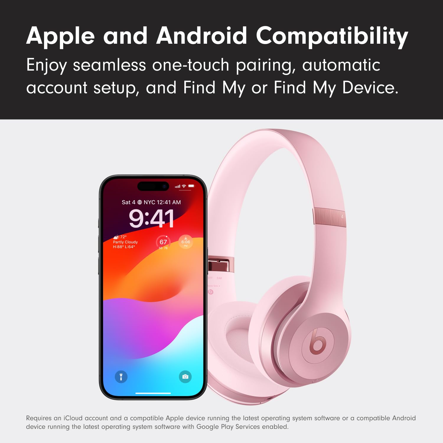 Beats Solo 4 worn by commuter in city setting illustrating stable fit and immersive sound