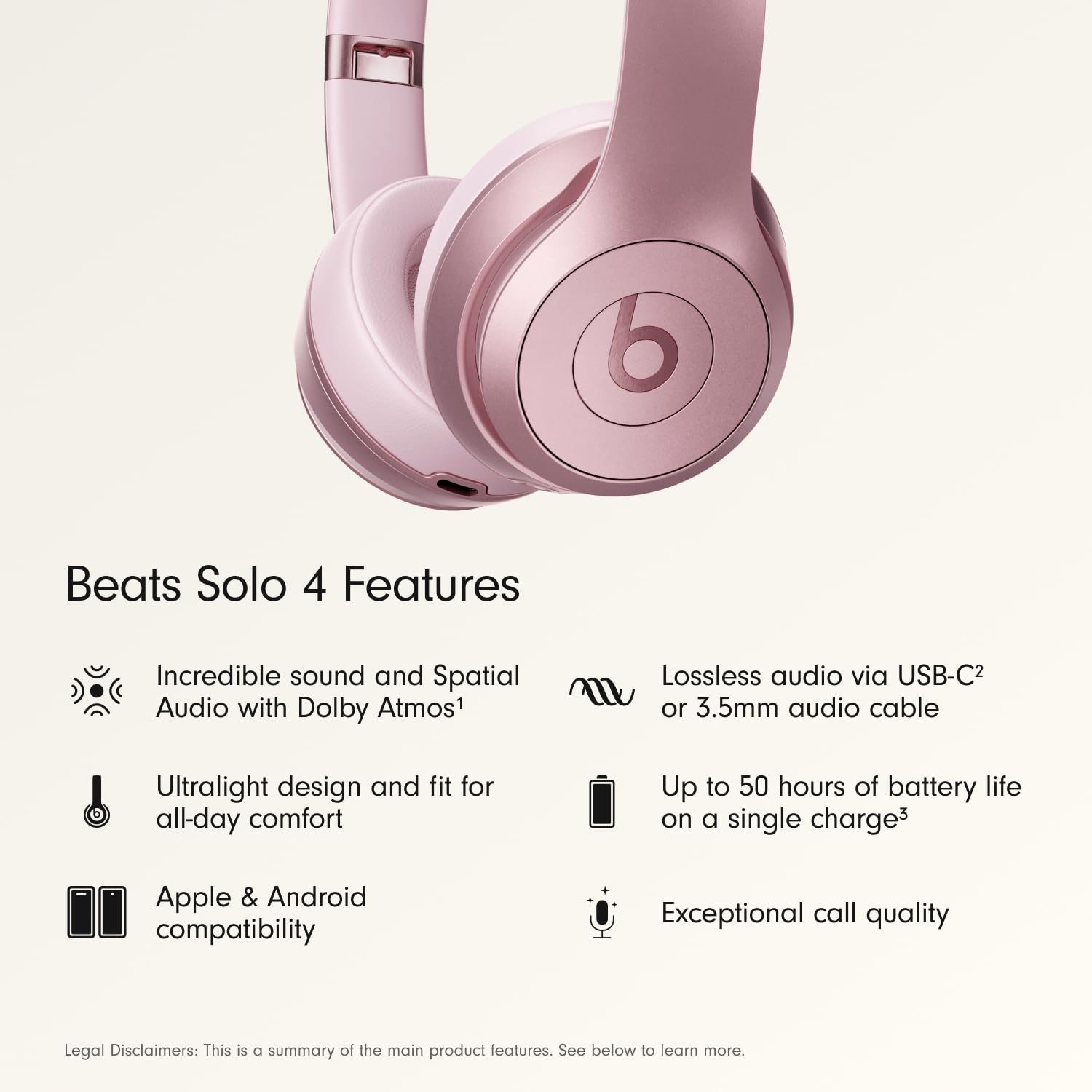 Beats Solo 4 side profile highlighting adjustable ear cup and secure fit benefit