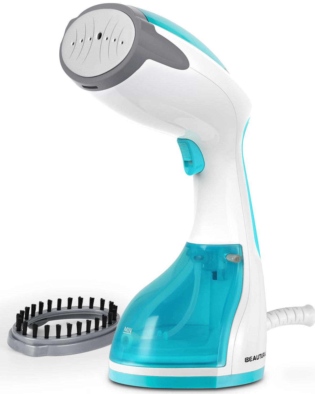 BEAUTURAL steamer front view showing compact design and controls for quick use