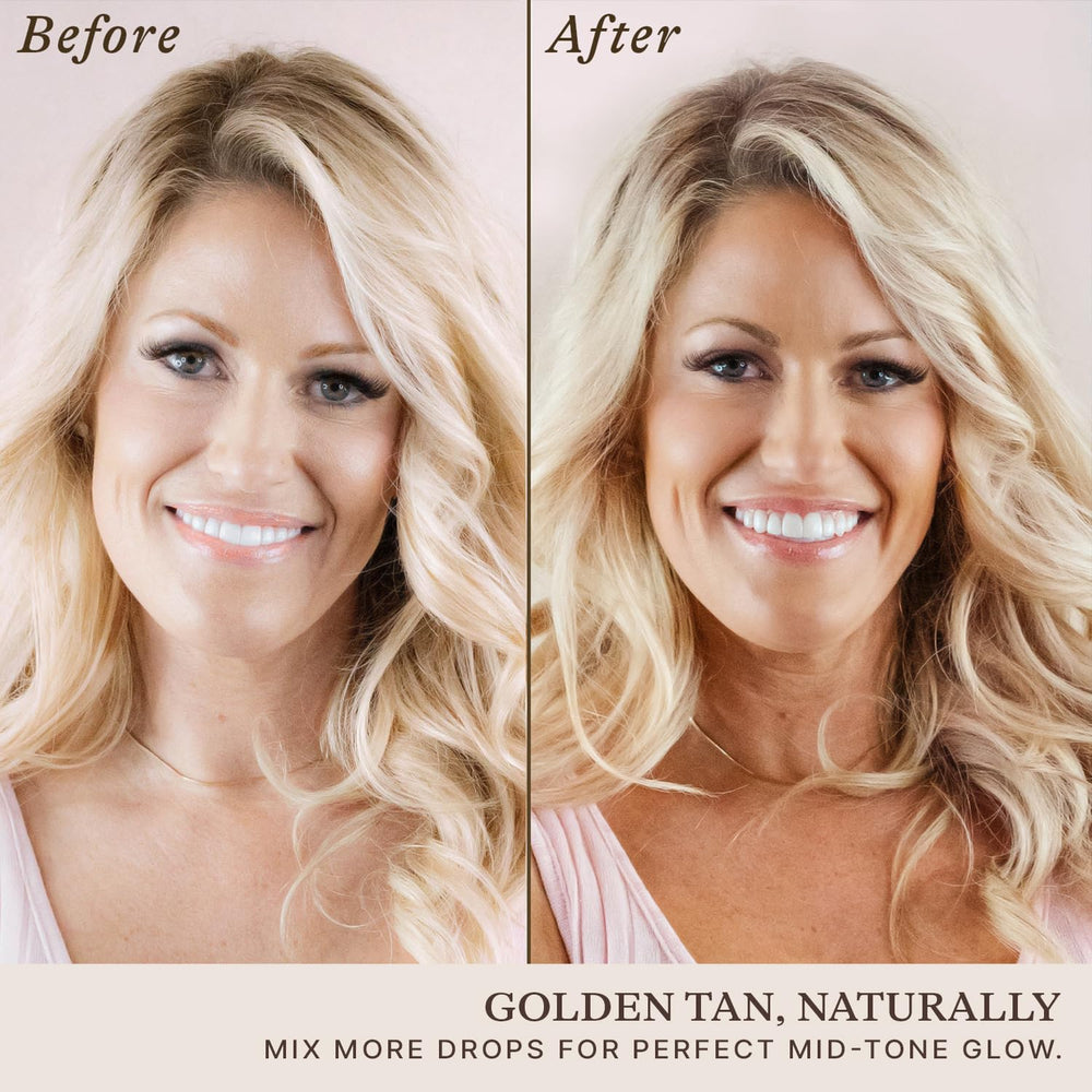 Beauty by Earth dropper dispensing drops for precise, buildable tanning