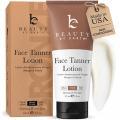 Beauty by Earth face tanner front bottle showing clean packaging and natural branding benefit