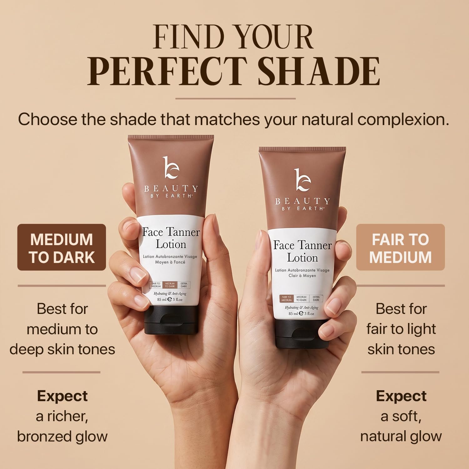 Beauty by Earth face tanner on bathroom vanity styled lifestyle image showing everyday use benefit