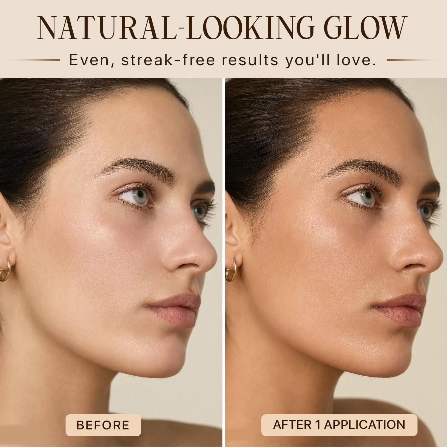 Beauty by Earth face tanner texture swipe on skin demonstrating smooth, buildable color benefit