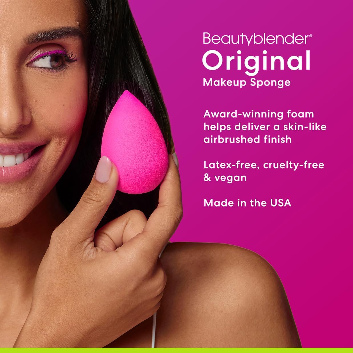 beautyblender pointed tip close-up for precise application around eyes and nose with control