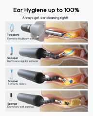 BEBIRD visual tweezers in use removing ear debris, safer precise cleaning
