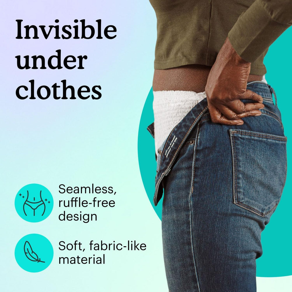 Because woman adjusting pull up showcasing discreet protection and comfort