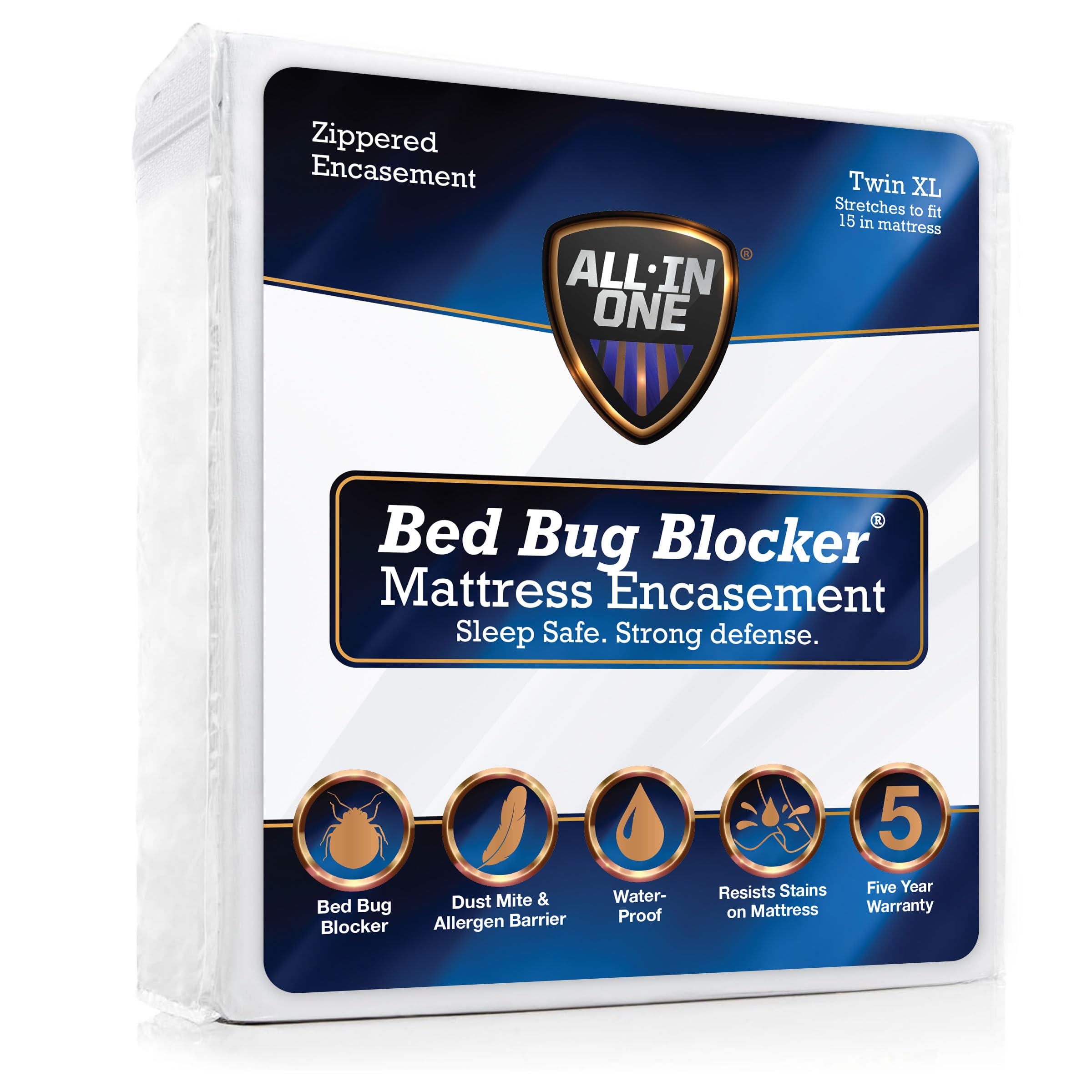 Bed Bug Blocker front packaging showing Twin XL protector and benefits