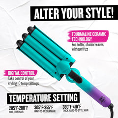 Bed Head digital temperature display showing 10 heat settings and precise control benefit