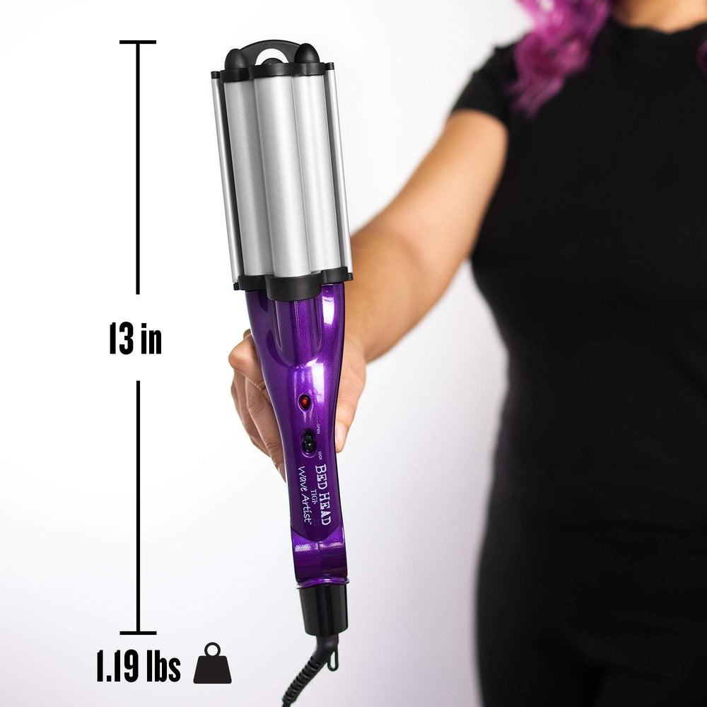 Bed Head Wave Artist next to hairbrush to show size and scale for travel-friendly styling