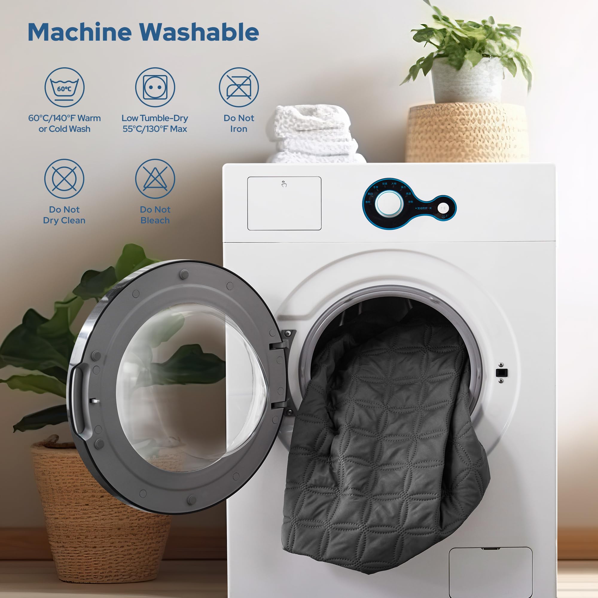 BEDLORE care label illustrating easy machine-wash instructions