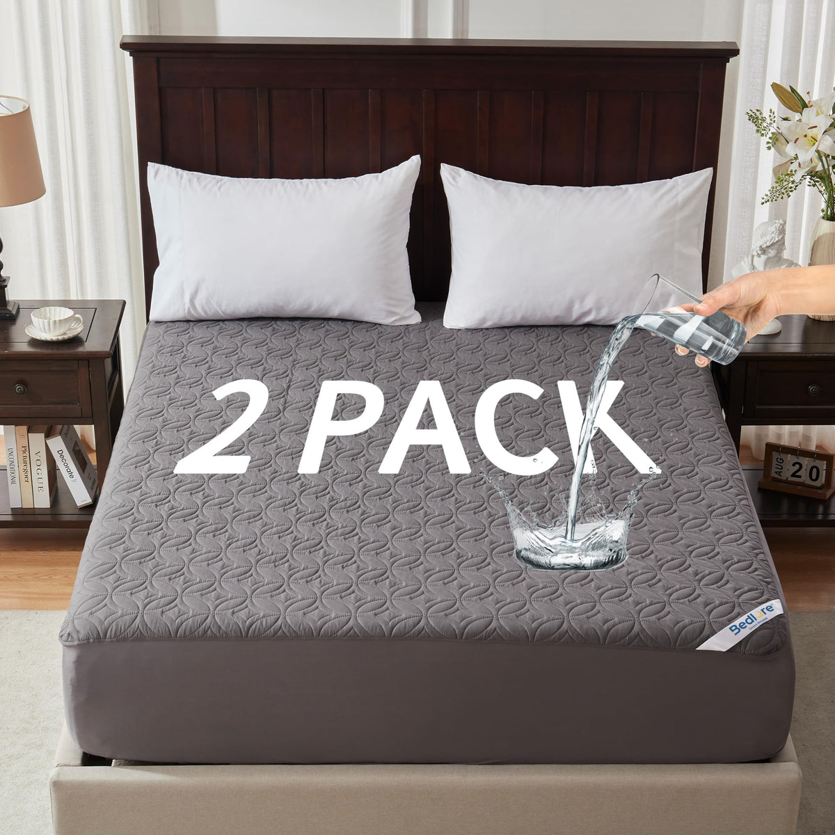 BEDLORE front view of two queen protectors showing neat fit and breathable design