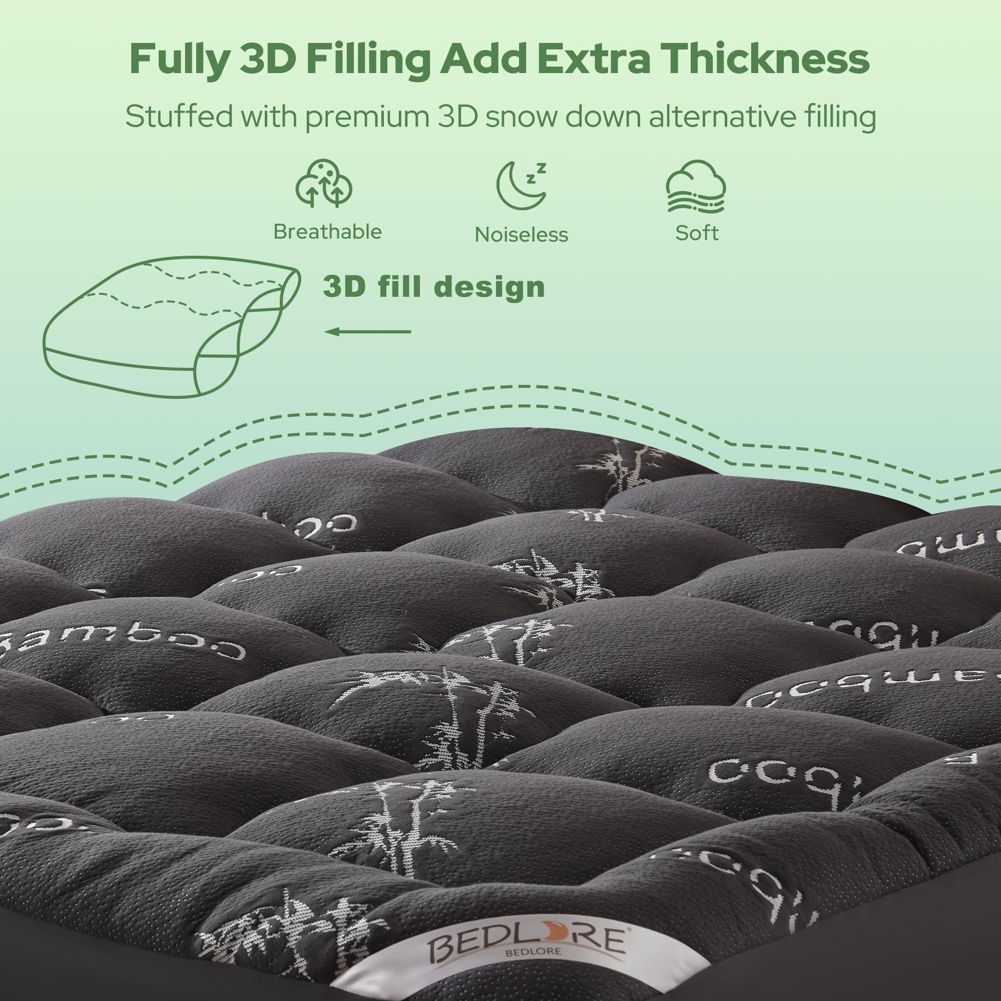 BEDLORE side profile showing loft and thickness for added cushioning
