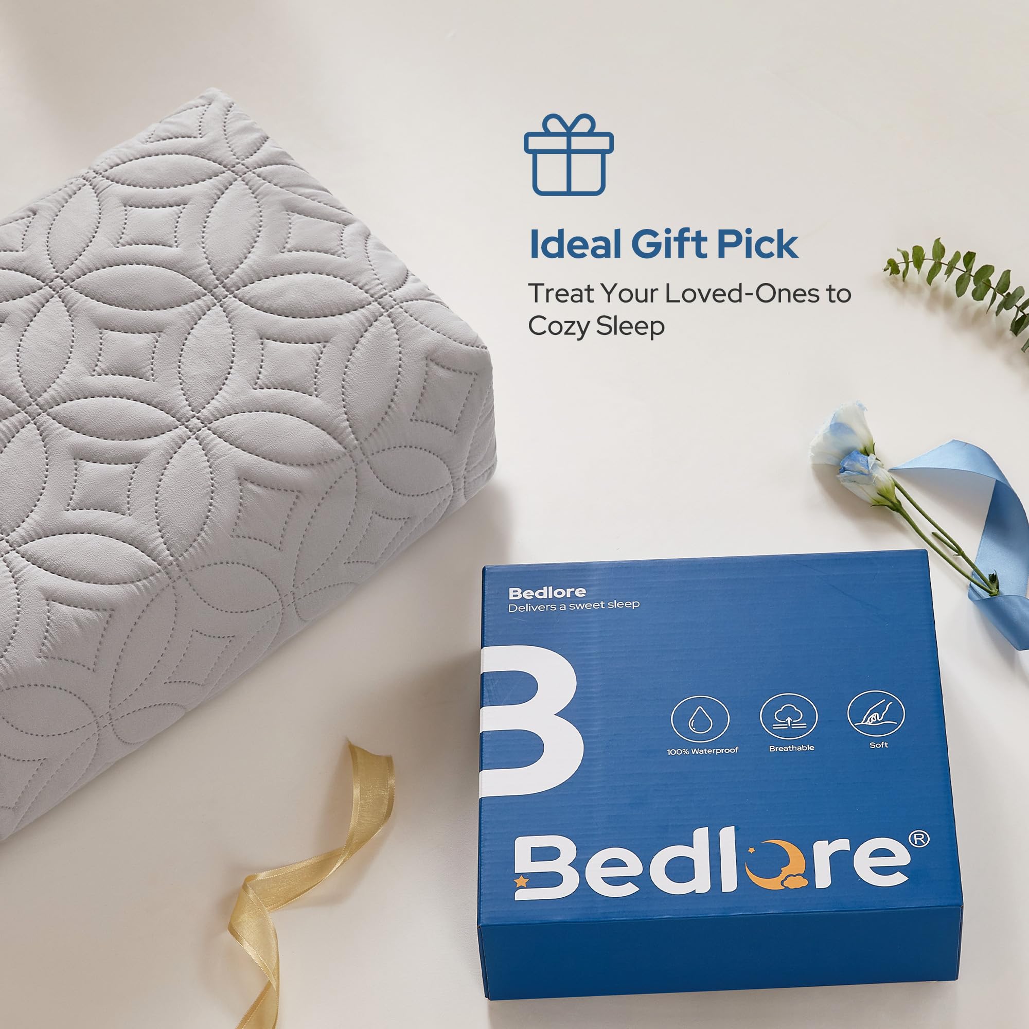 BEDLORE size comparison on a king mattress illustrating coverage and scale