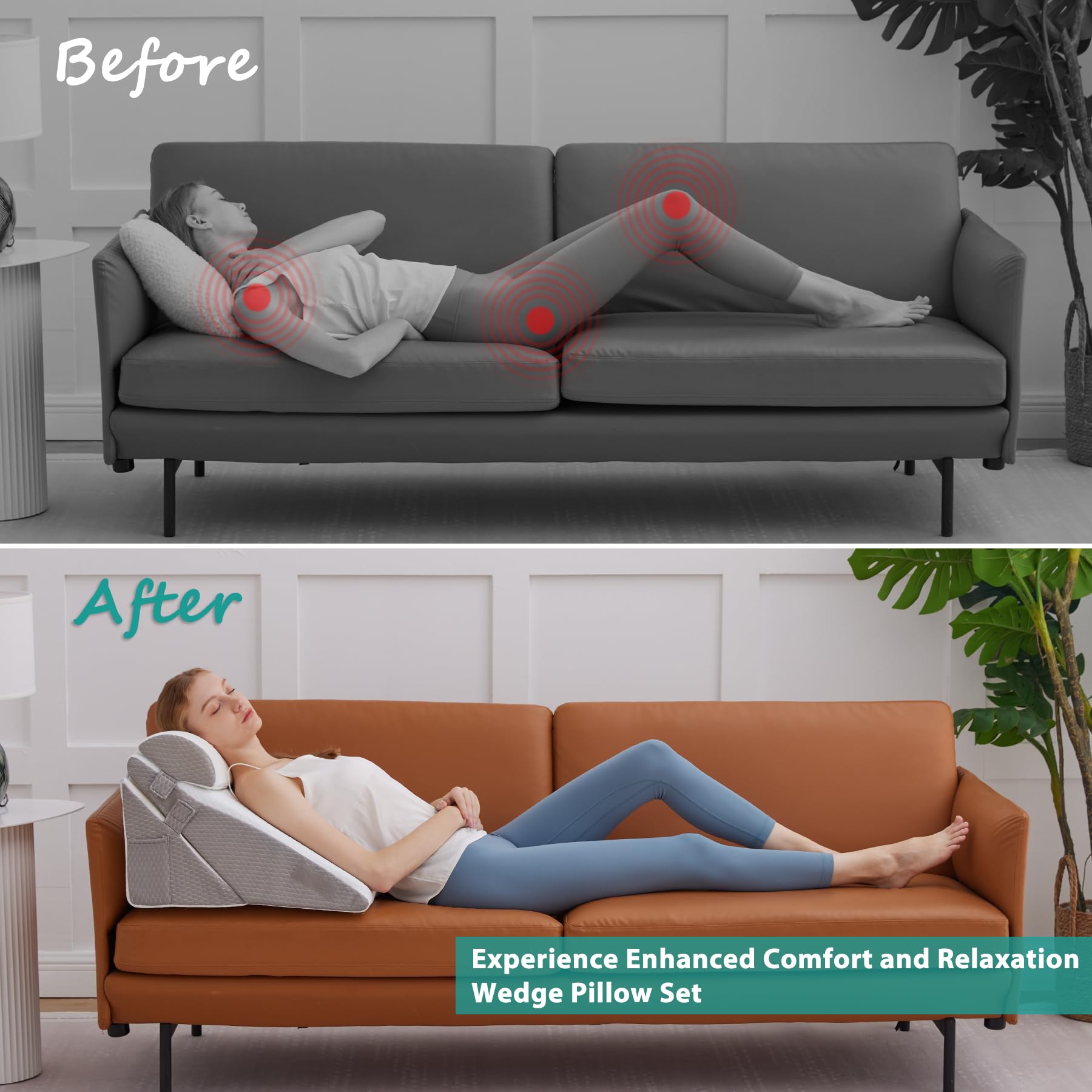 Bedluxe set arranged for leg elevation showing improved circulation support and comfort