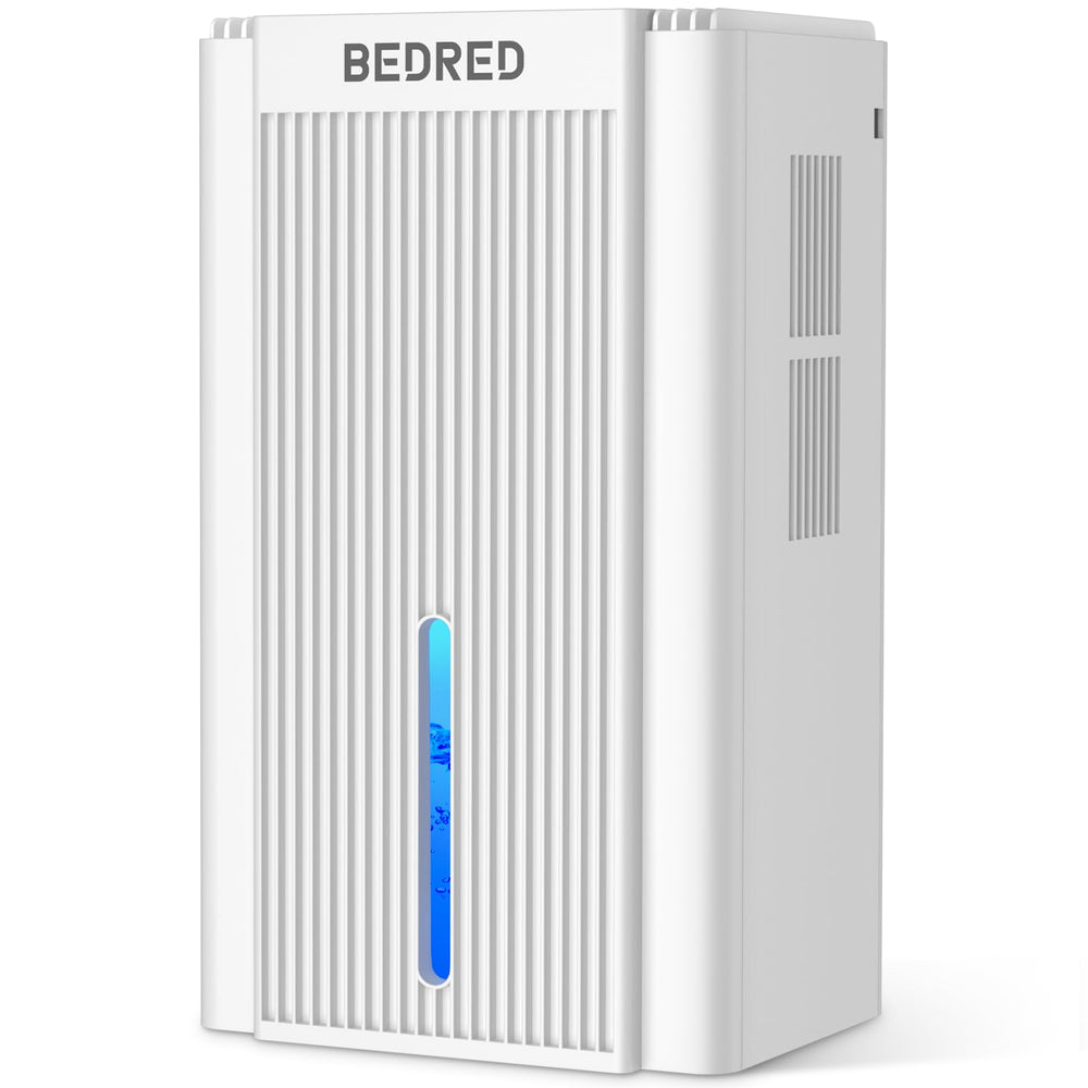 BEDRED front view showing sleek dehumidifier design and quiet benefit