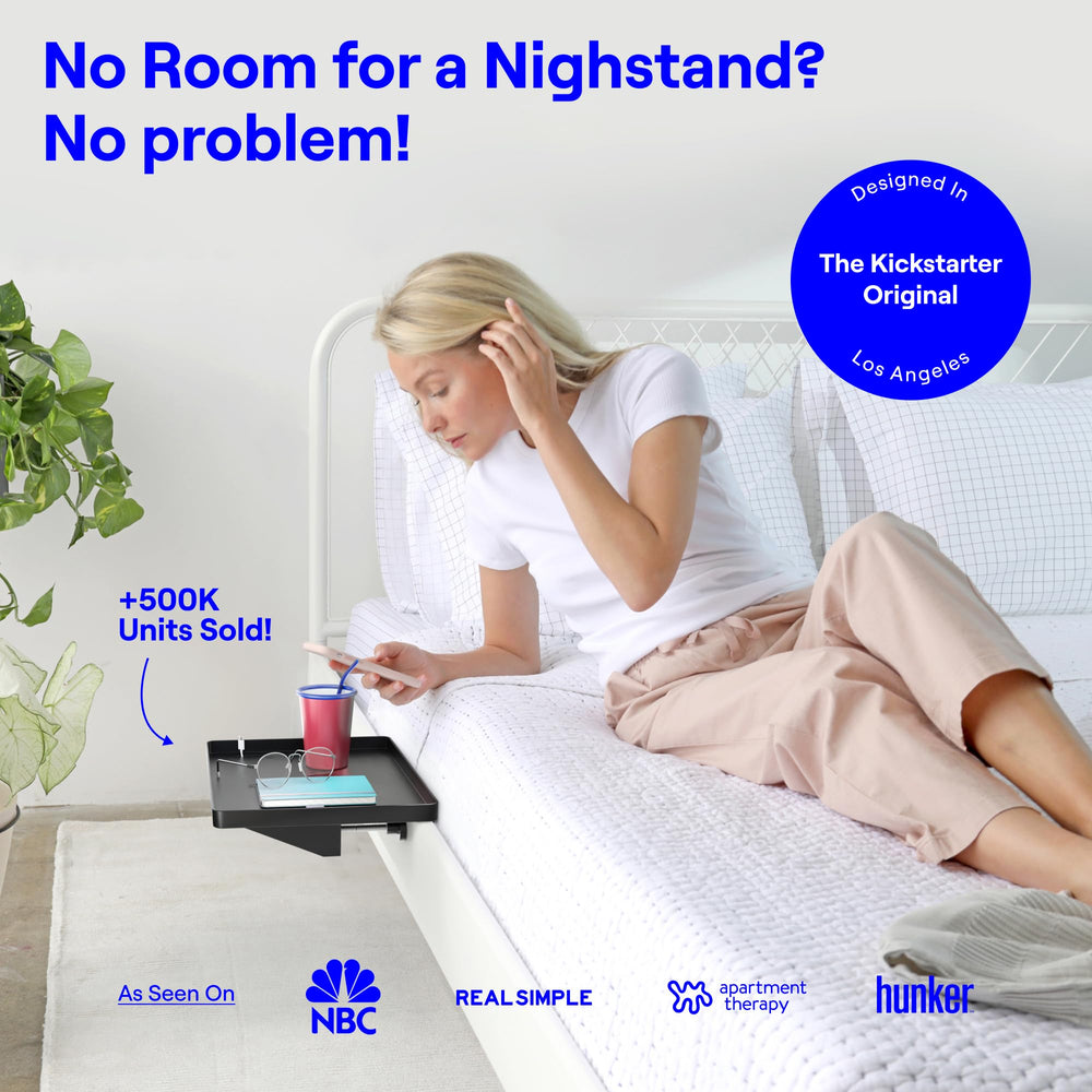 BedShelfie cable catch closeup holding charging cords neatly and accessibly