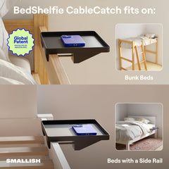 BedShelfie clamp underside and measurement demonstrating secure 2.8 inch fit