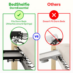 BedShelfie accessories arranged showing cup holder phone stand and J-hooks