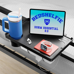 BedShelfie front view showing compact floating nightstand and tidy essentials