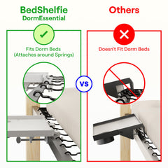 BedShelfie modular accessories displayed with cup holder phone slot and j-hooks for organization