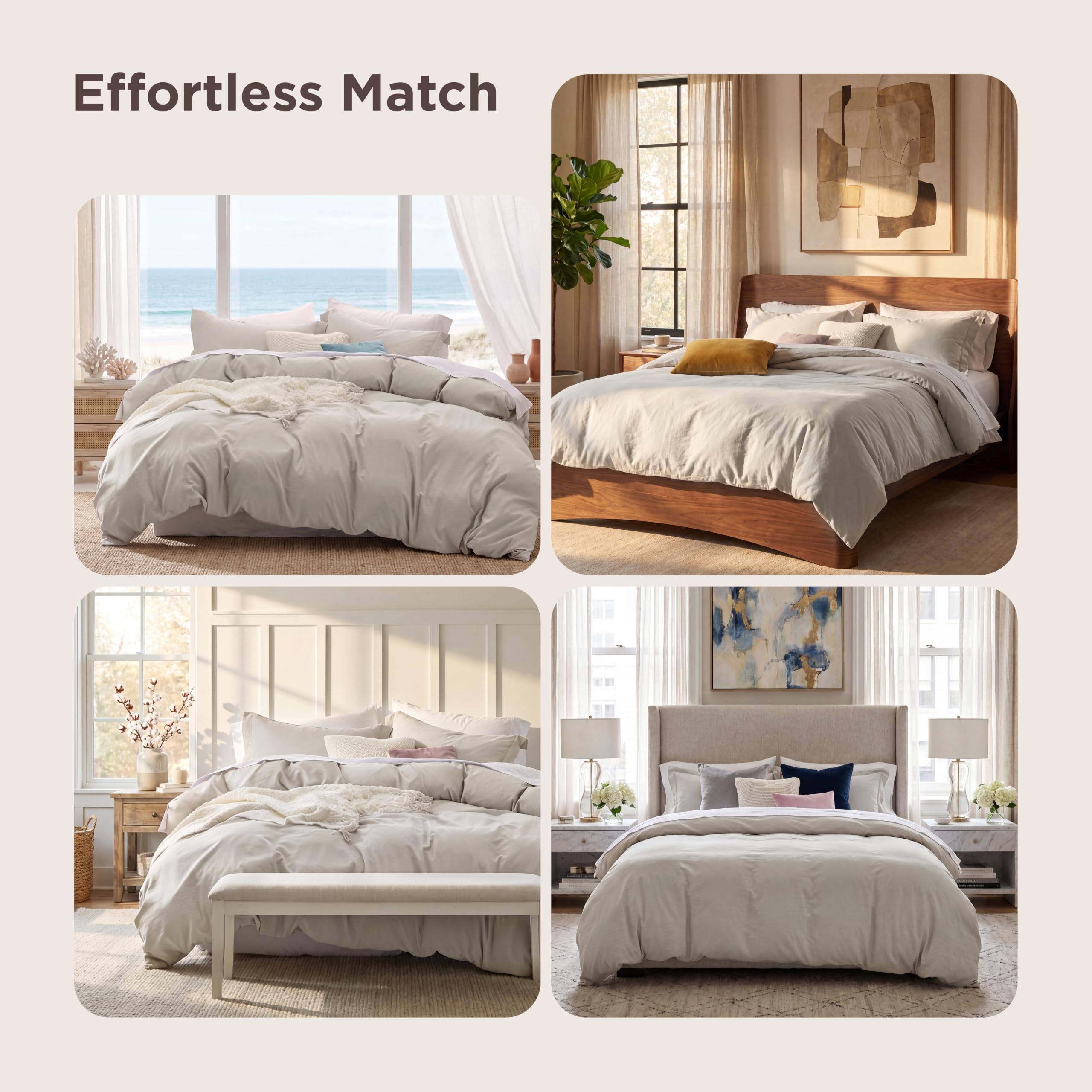 Bedsure bedroom lifestyle shot illustrating relaxed decor and cozy, inviting bedding