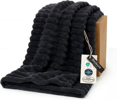 Bedsure black throw front folded shows neat fold and versatile couch styling benefit