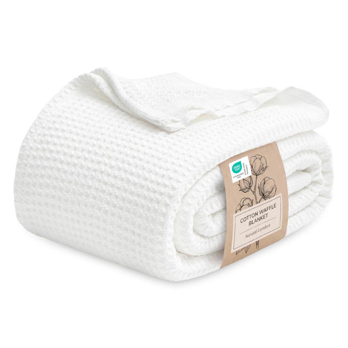 Bedsure front view queen white blanket showing full coverage and neat styling benefit