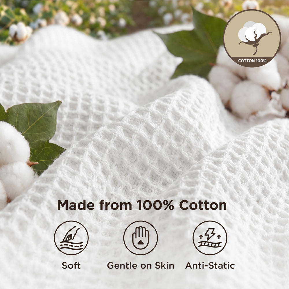 Bedsure close-up waffle weave texture highlighting breathable cotton comfort benefit