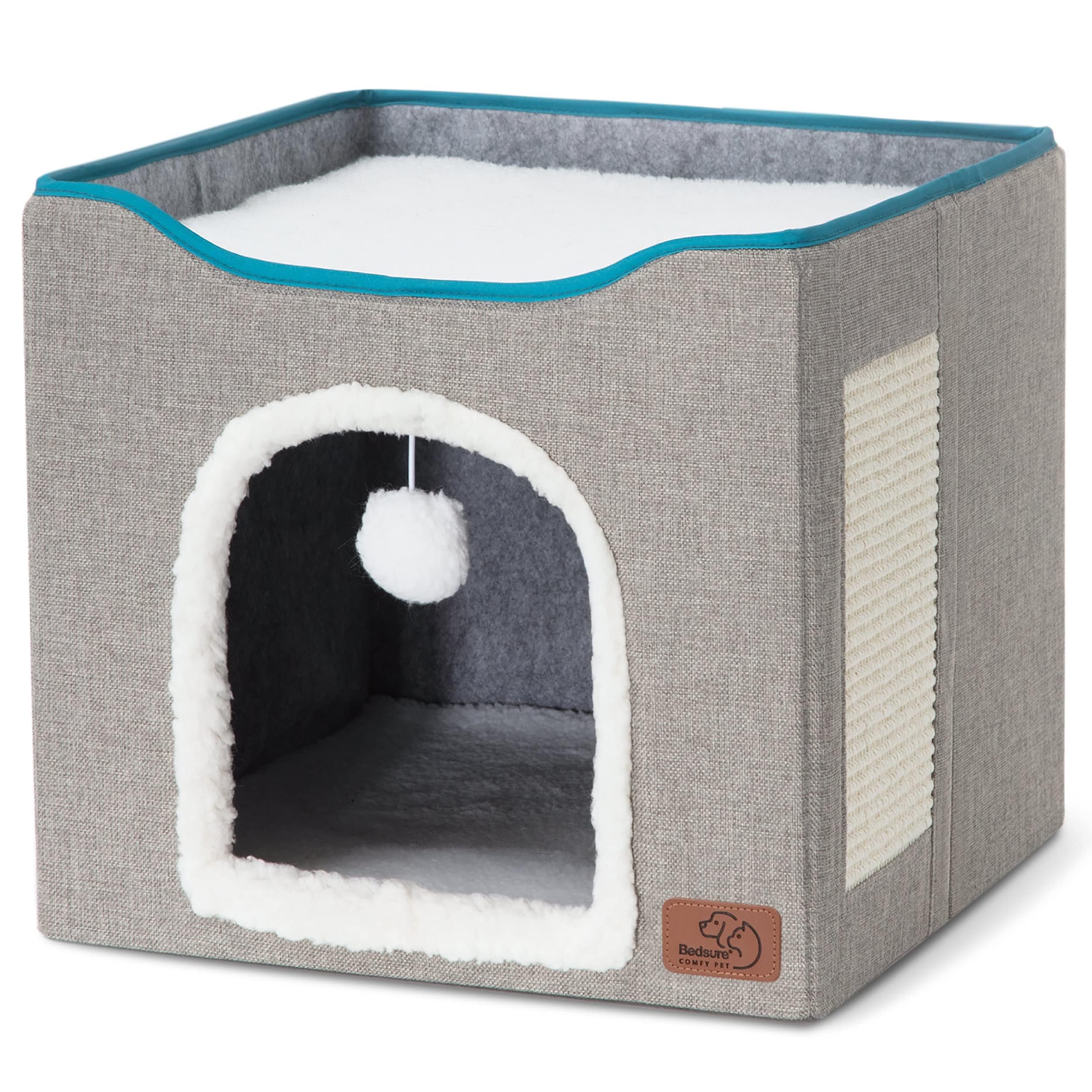 Bedsure fluffy hanging ball detail encouraging batting play and mental stimulation