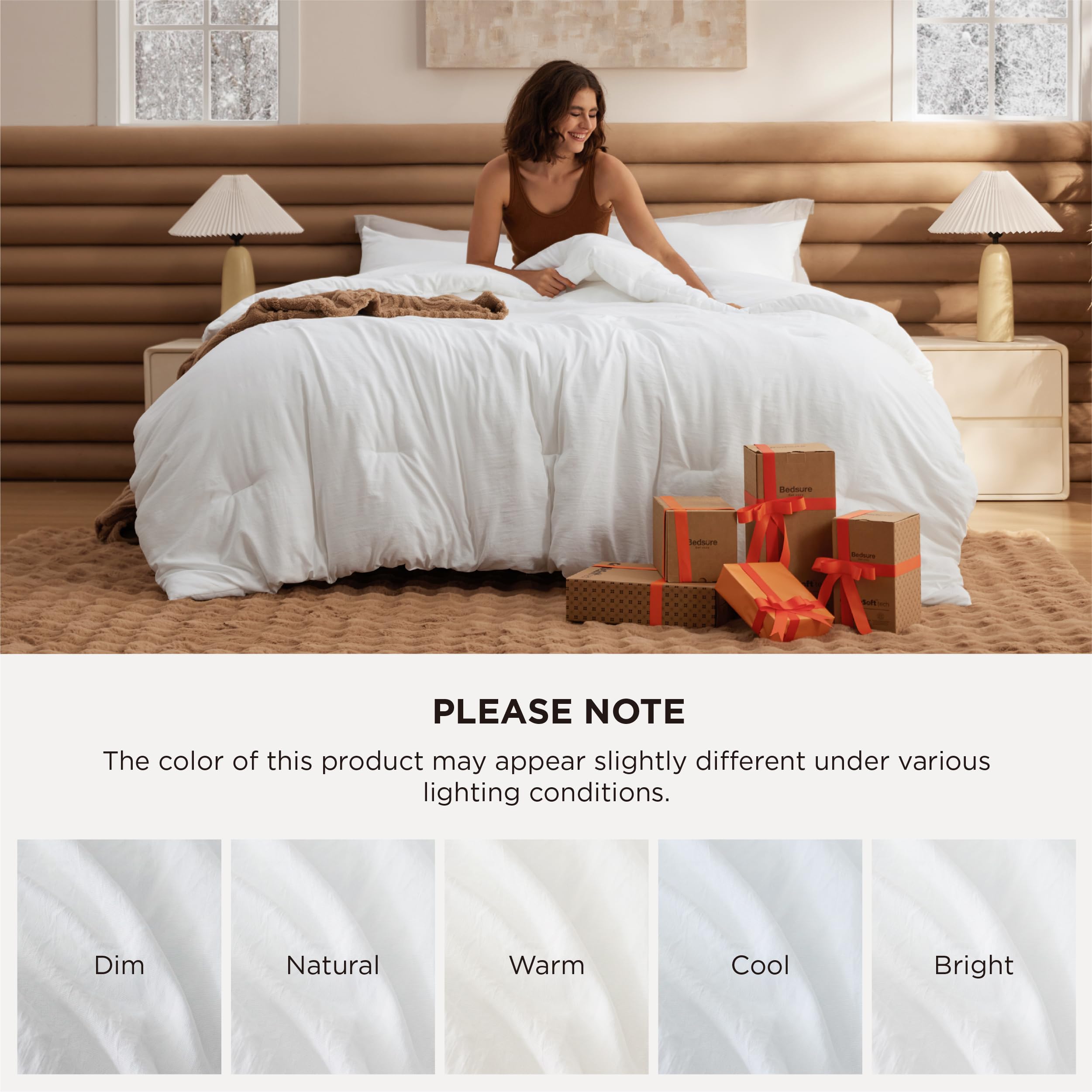 Bedsure lifestyle image of made bed conveying cozy atmosphere and easy care