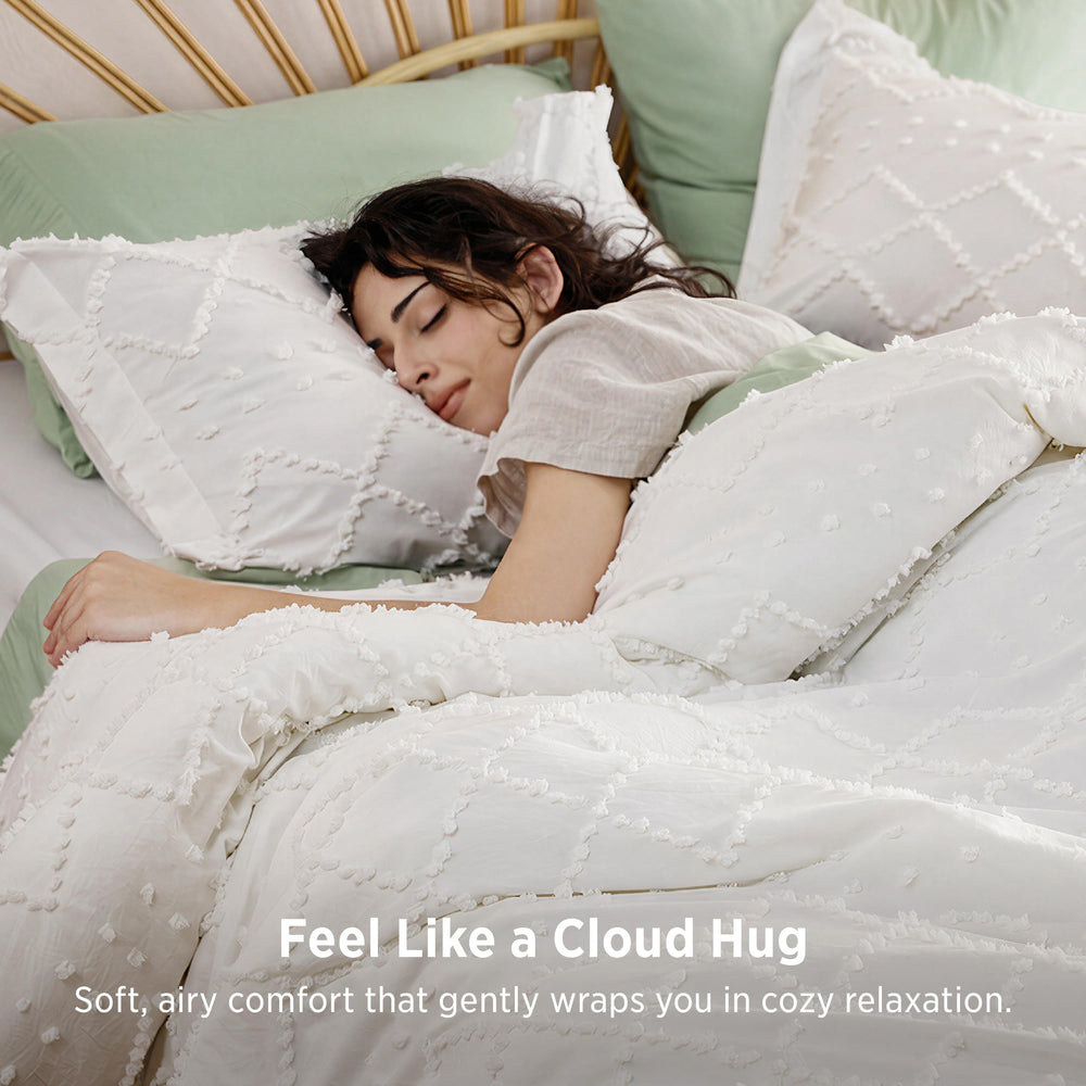 Bedsure comforter on a dorm bed styled with pillows showing instant room upgrade