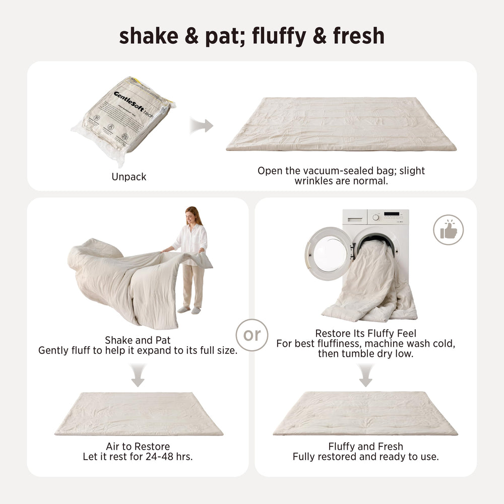 Bedsure comforter on queen bed illustrating generous drape and size fit