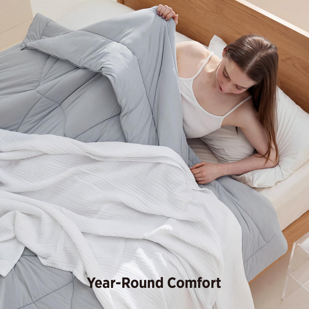 Bedsure grey textile texture detail conveying silky-smooth feel and skin-friendly comfort