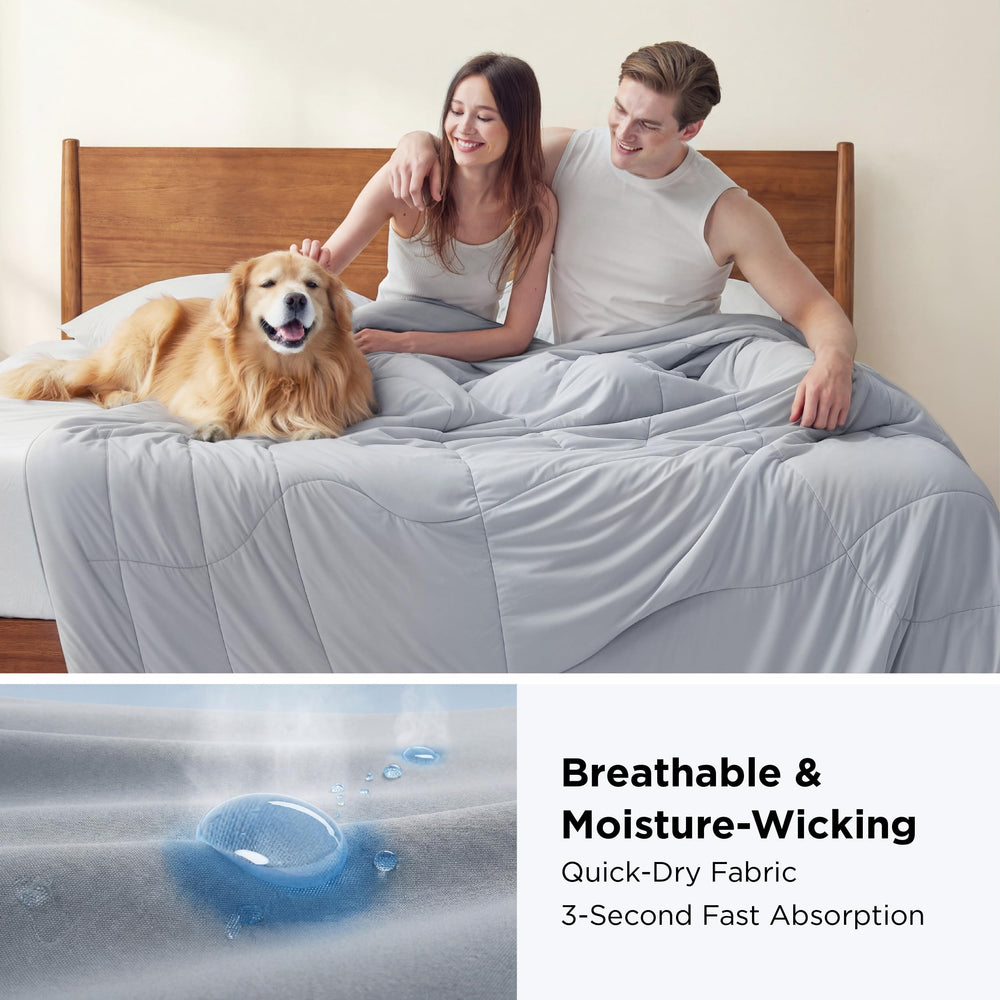 Bedsure comforter laid on a bedroom showing breathable design keeping sleepers comfortable
