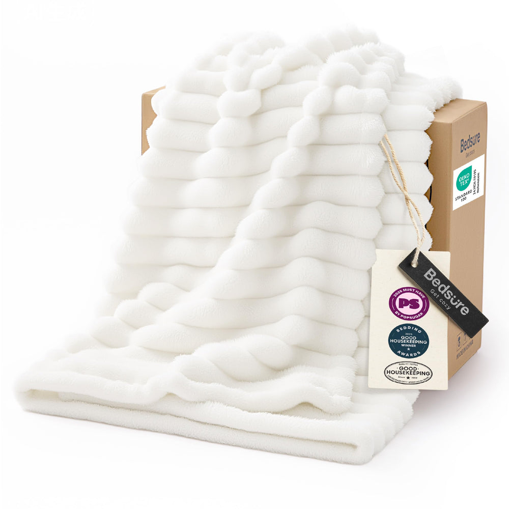 Bedsure GentleSoft folded on white background showing neat edges and cozy benefit