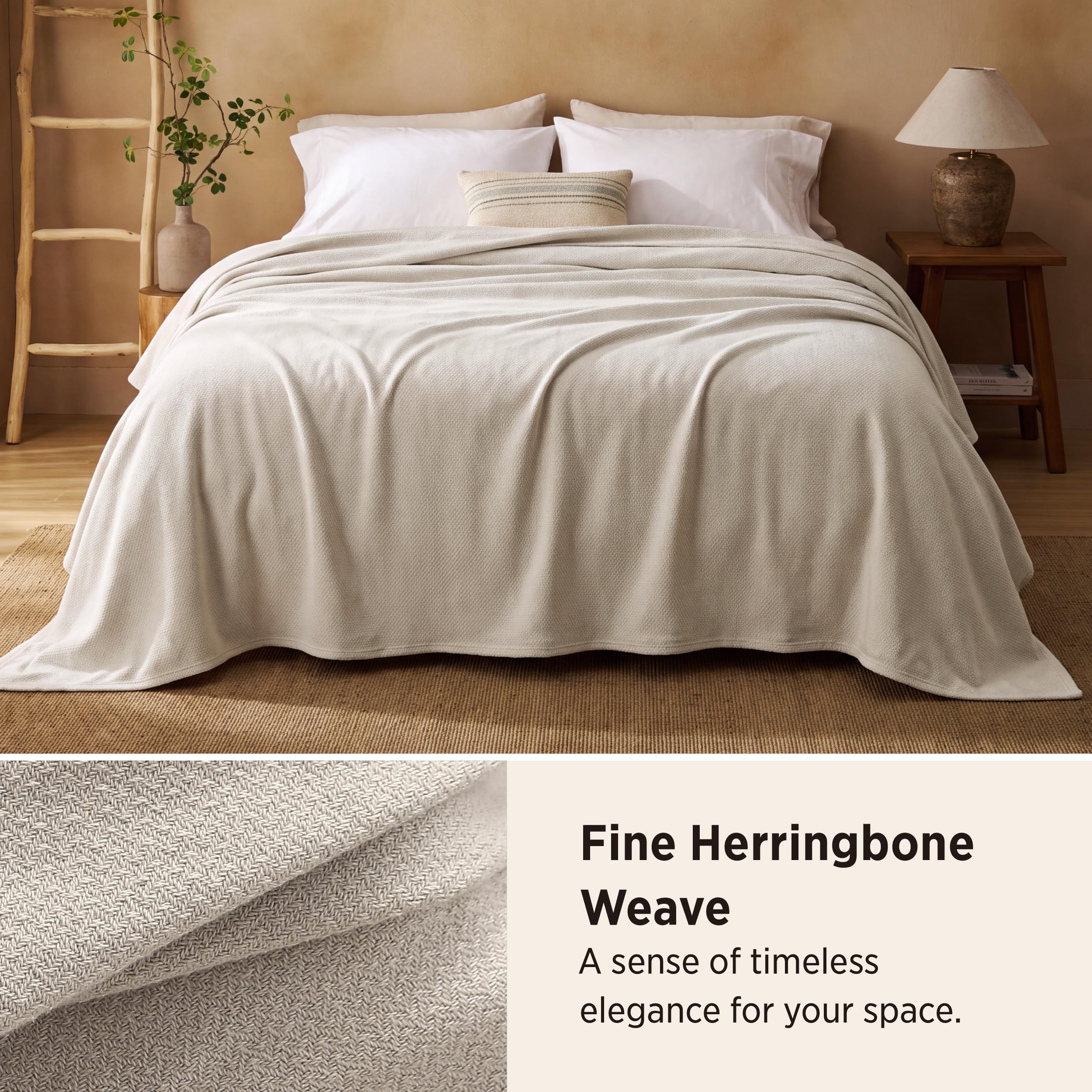 Bedsure herringbone weave close-up highlighting textured pattern and refined look