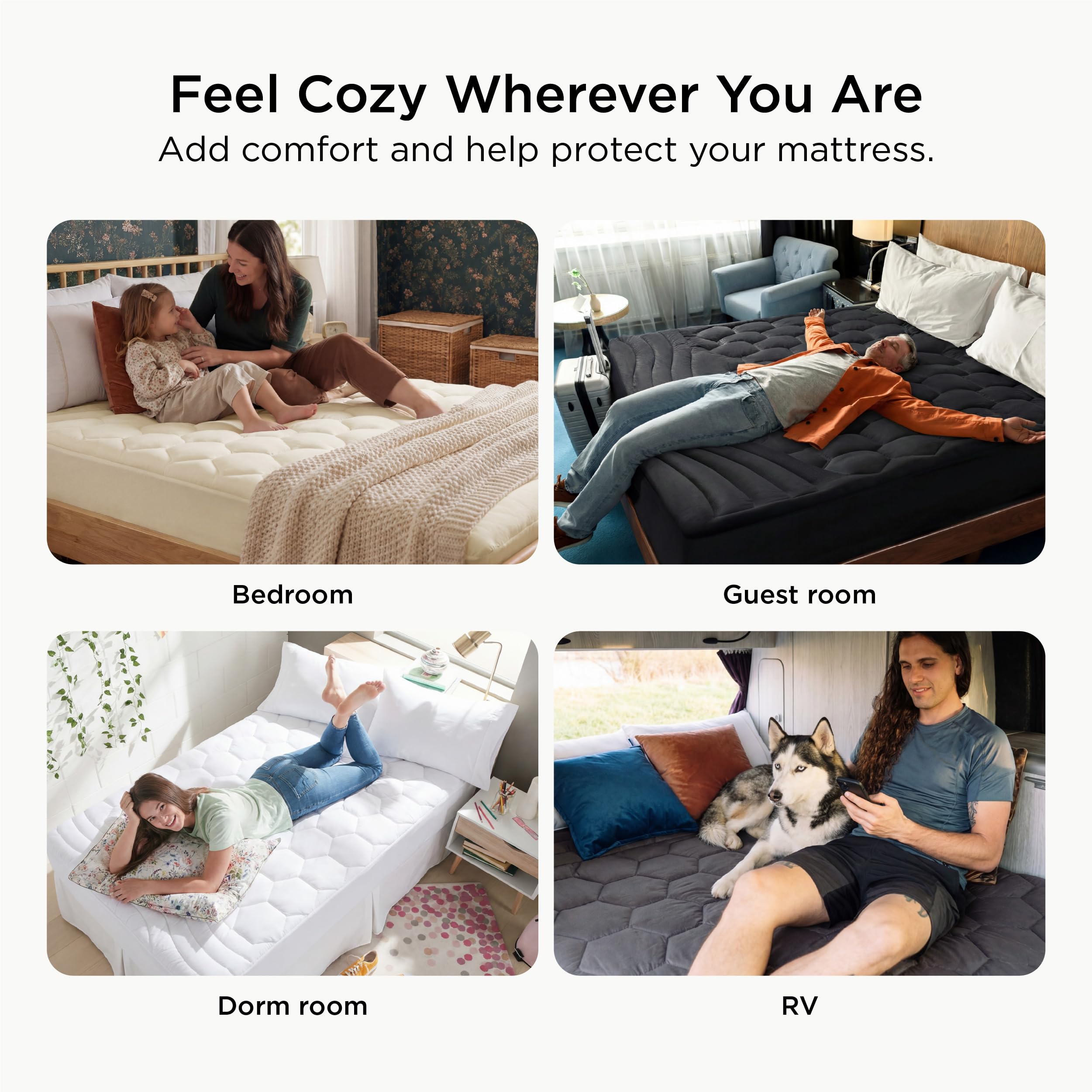 Bedsure mattress pad styled on a made bed to show bedroom use
