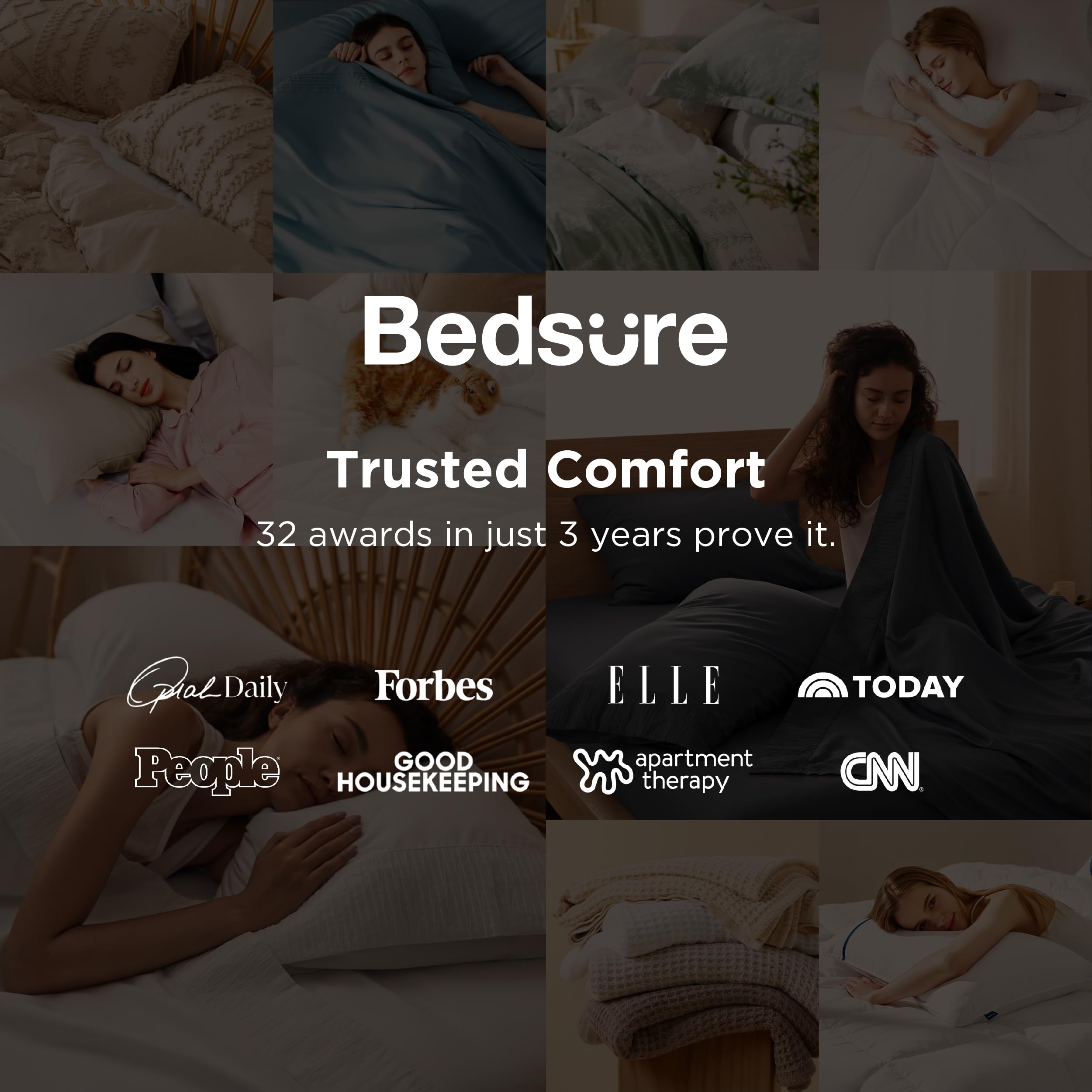 Bedsure mattress scale comparison demonstrating deep-pocket fit on various mattress heights